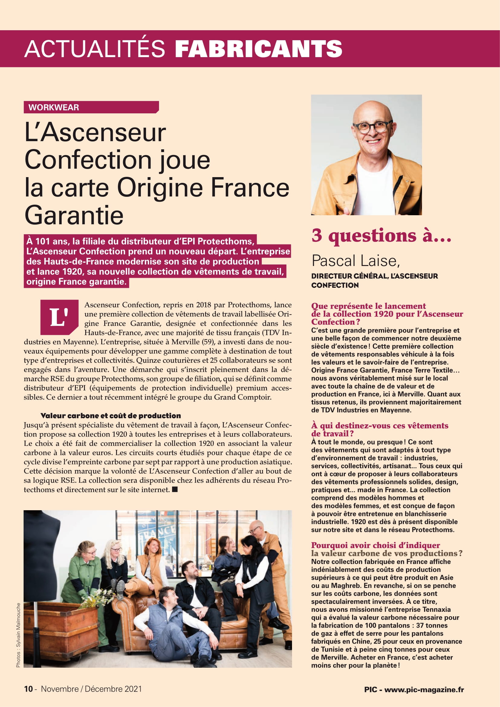 Article « L’Ascenseur Confection joue la carte Origine France Garantie »